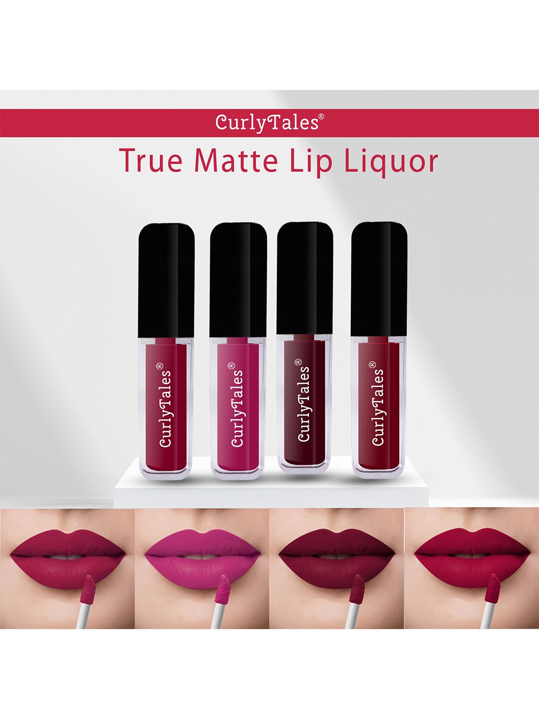 

CurlyTales Set Of 4 True Matte Liquid Lipsticks 4 ml Each, Maroon