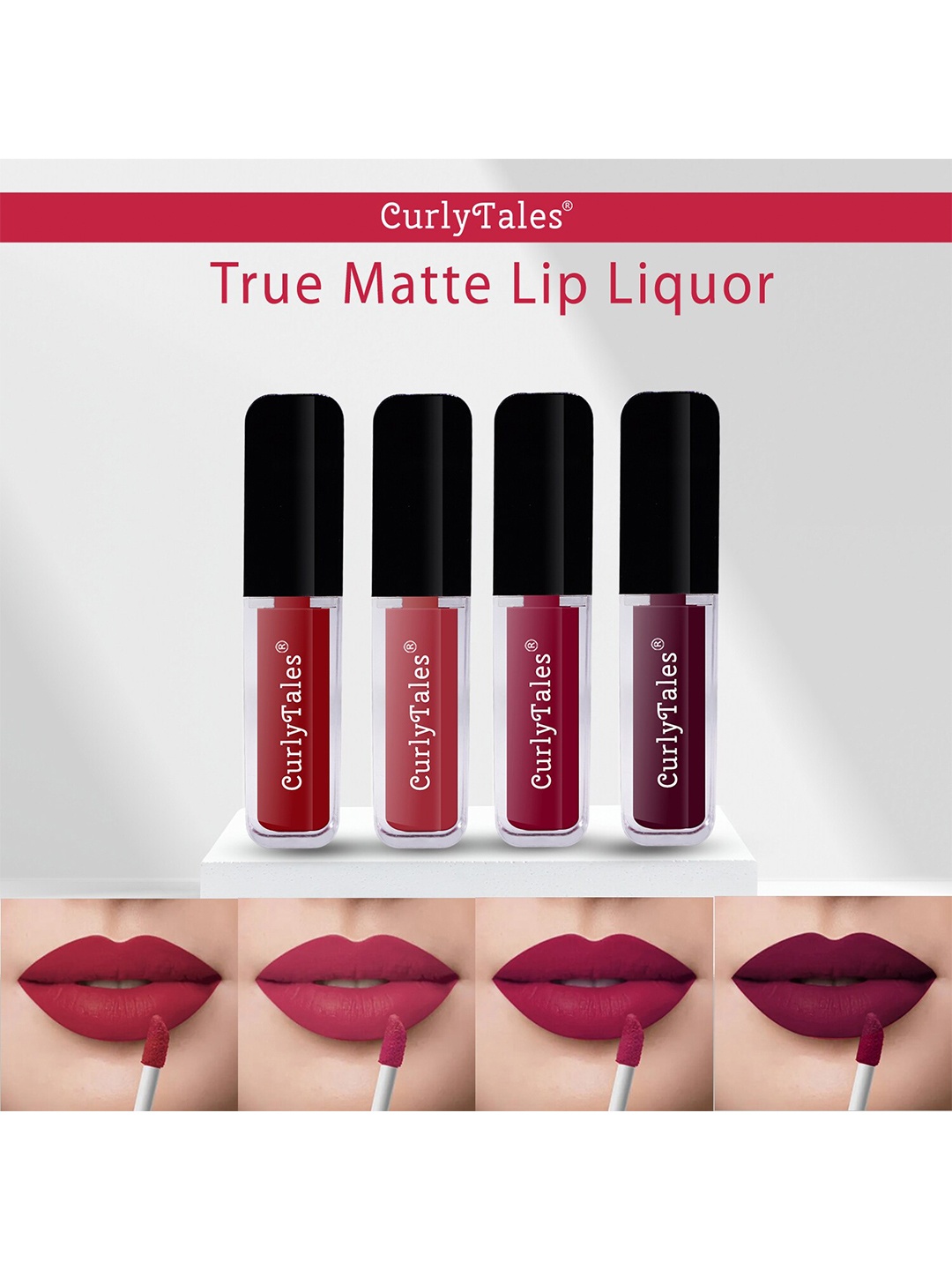 

CurlyTales Set Of 4 True Matte Liquid Lipsticks 4 ml Each, Nude