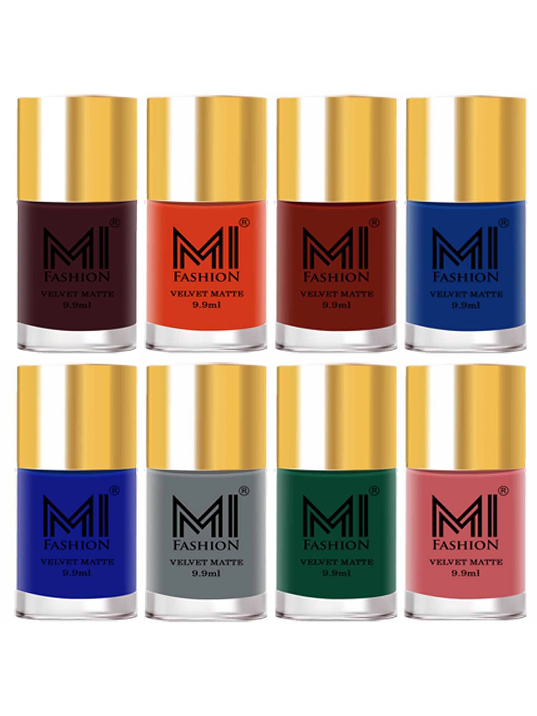 

MI FASHION Set of 8 Velvet Matte Long-Lasting Vegan Nail Polish - 9.9ml each, Red