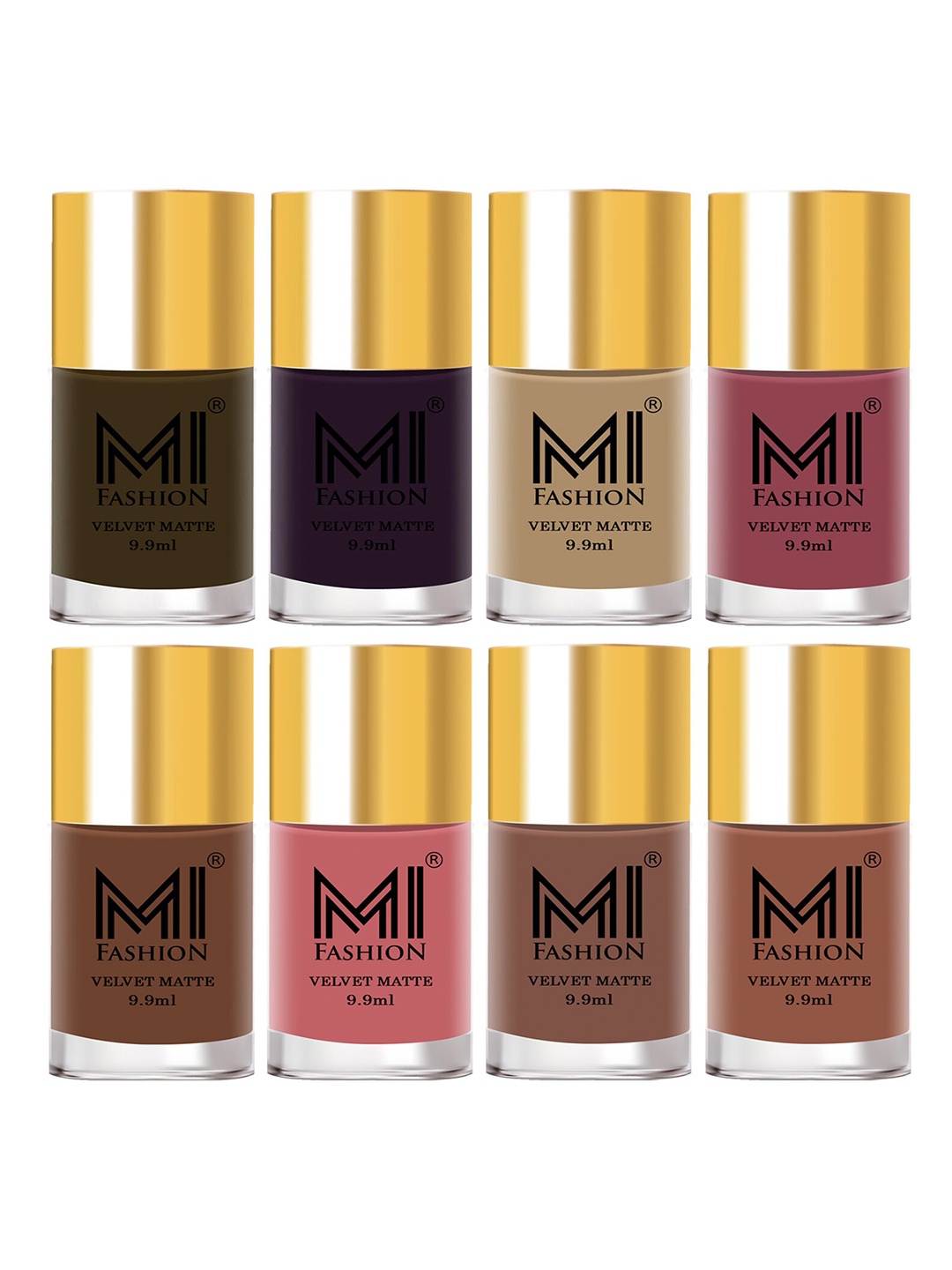 

MI FASHION Set of 8 Velvet Matte Long-Lasting Vegan Nail Polish - 9.9ml each, Brown