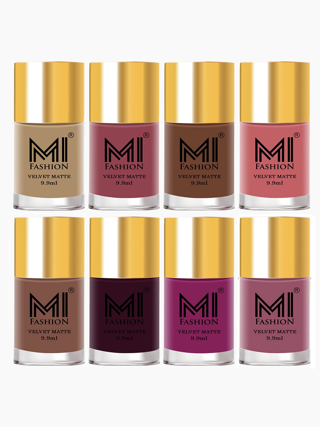 

MI FASHION Set of 8 Velvet Matte Long-Lasting Vegan Nail Polish - 9.9ml each, Purple