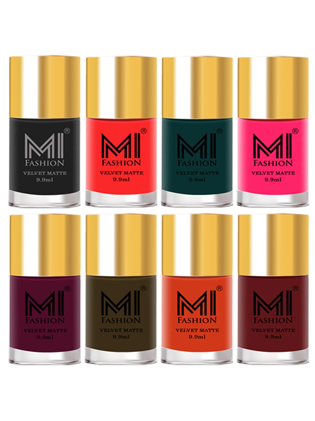 

MI FASHION Set of 8 Velvet Matte Long Lasting Vegan Nail Polish - 9.9 ml each, Black