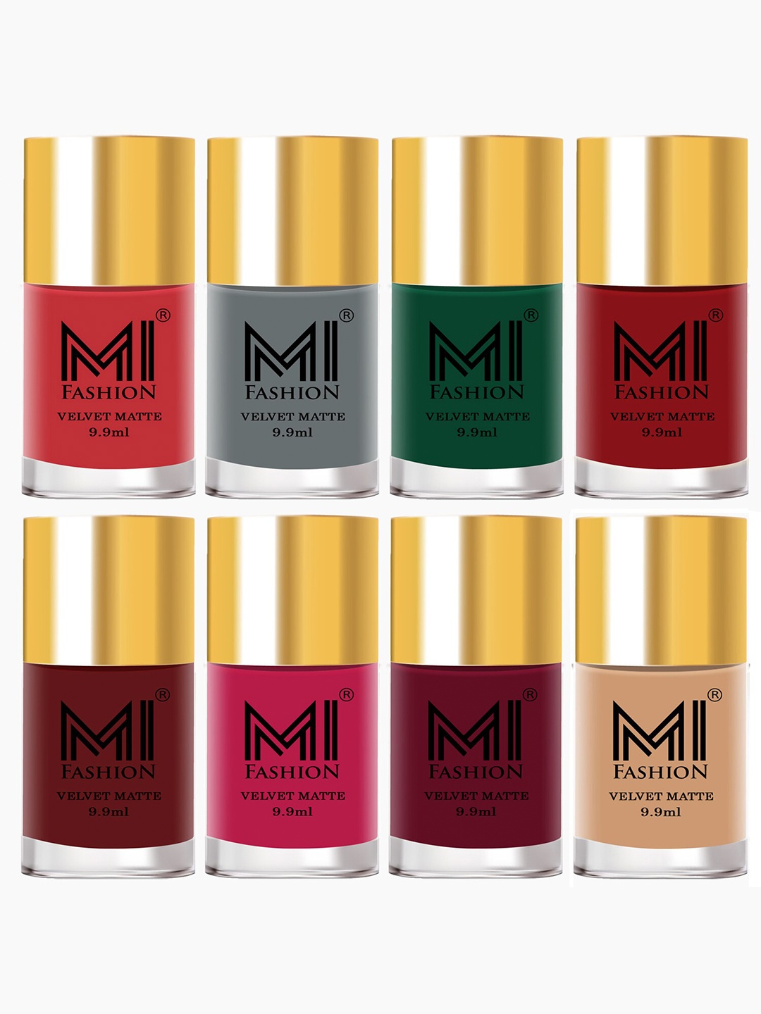 

MI FASHION Set of 8 Velvet Matte Long Lasting Vegan Nail Polish - 9.9 ml each, Red