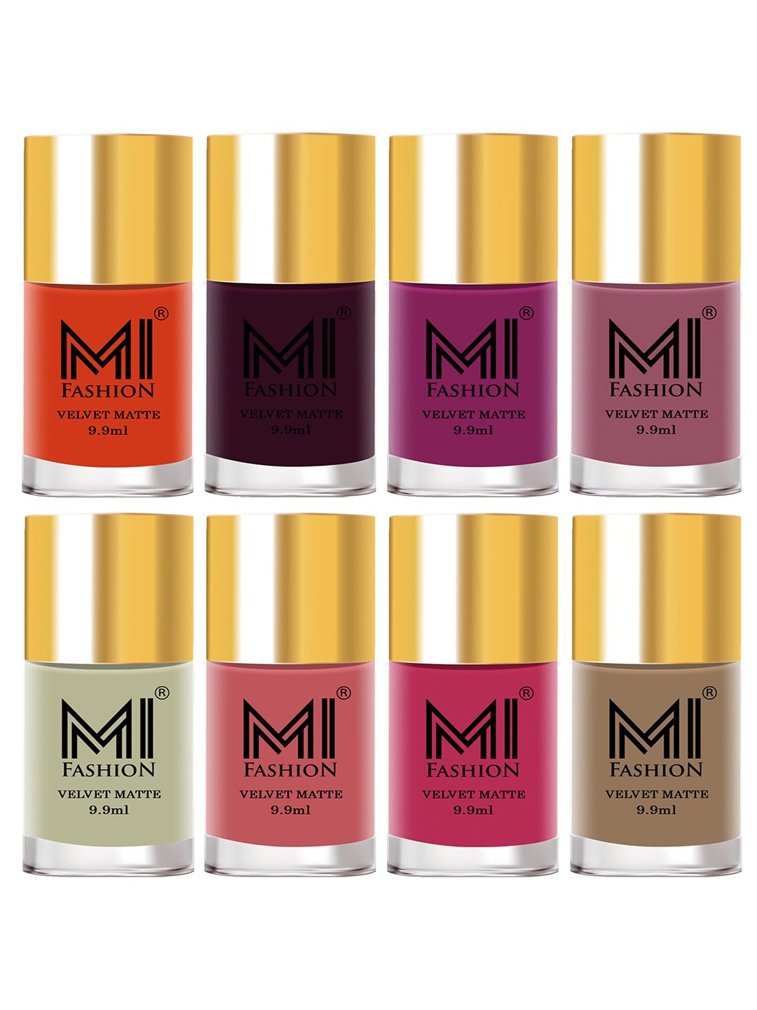 

MI FASHION Set of 8 Velvet Matte Long Lasting Vegan Nail Polish - 9.9 ml each, Nude