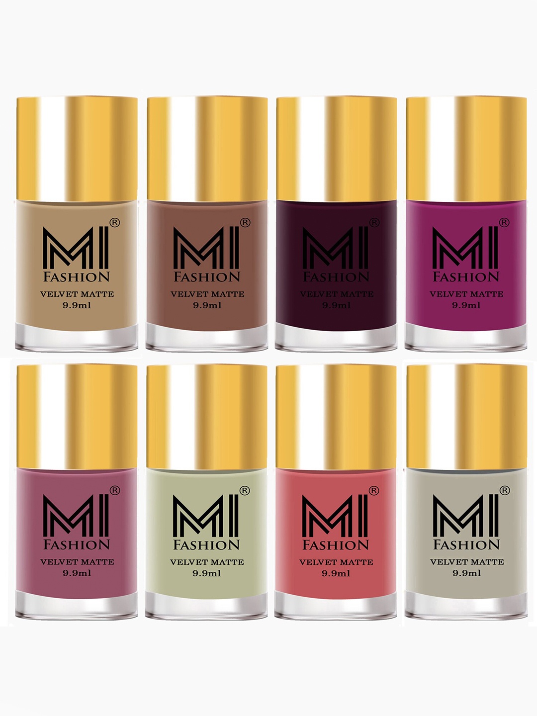 

MI FASHION Set of 8 Velvet Matte Long Lasting Vegan Nail Polish - 9.9 ml each, Nude