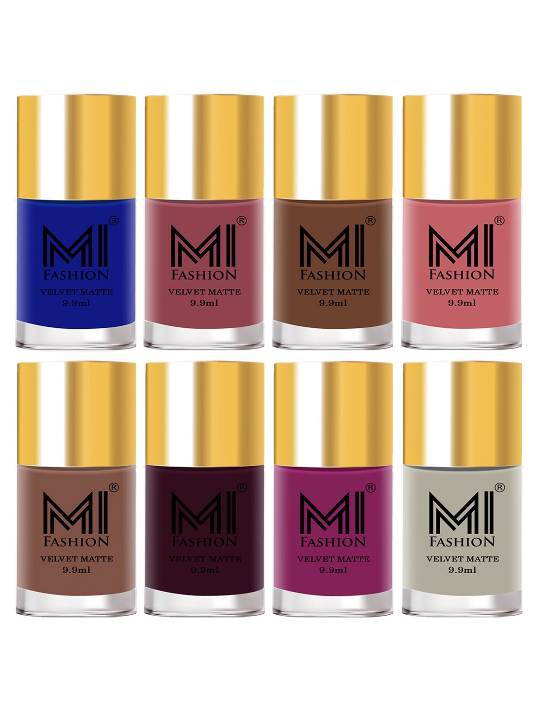 

MI FASHION Set of 8 Velvet Matte Long Lasting Vegan Nail Polish - 9.9 ml each, Blue