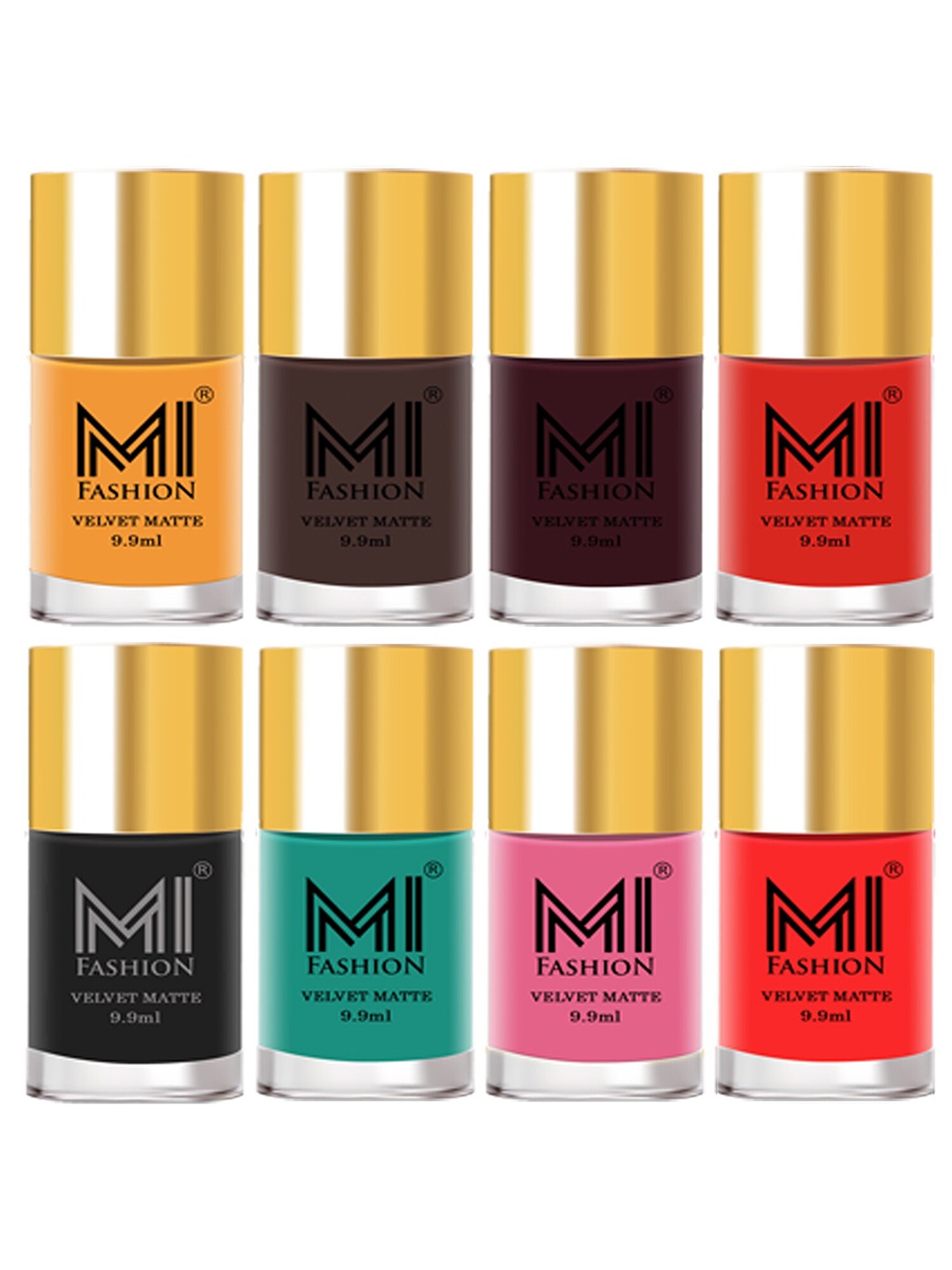 

MI FASHION Set of 8 Velvet Matte Long Lasting Vegan Nail Polish - 9.9 ml each, Yellow