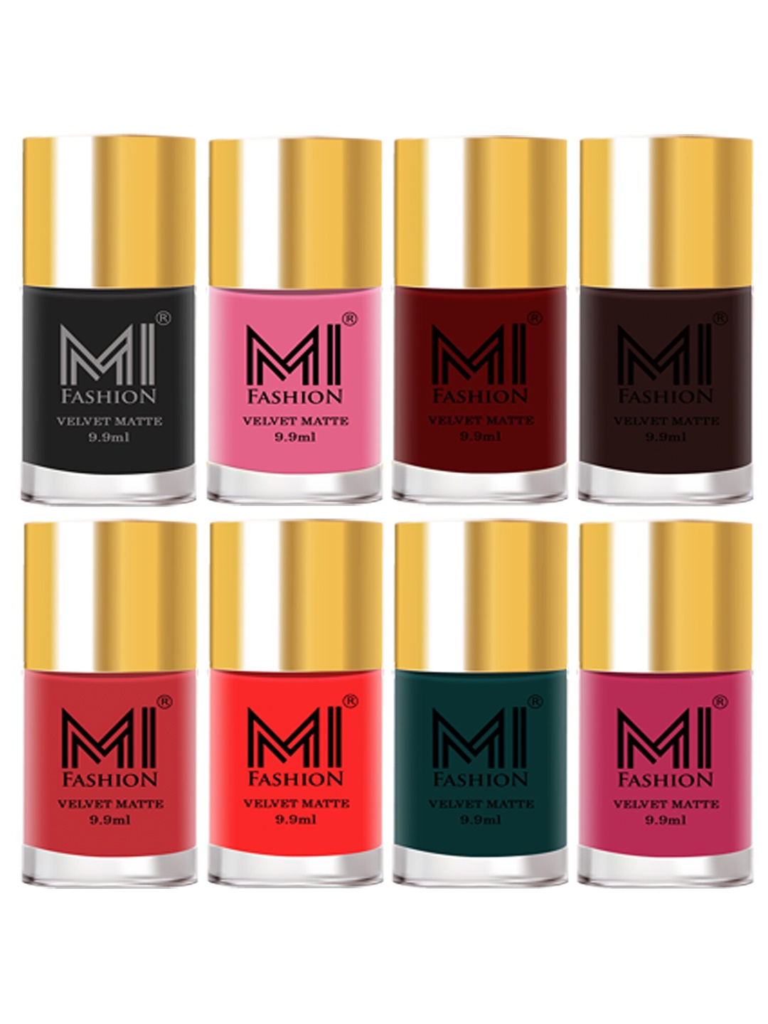 

MI FASHION Set of 8 Velvet Matte Long Lasting Vegan Nail Polish - 9.9 ml each, Black