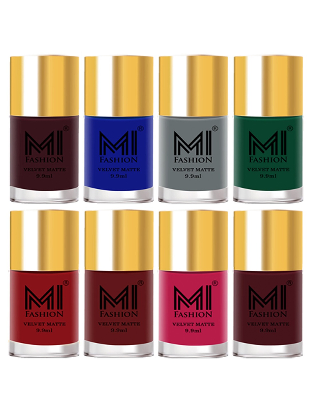 

MI FASHION Set of 8 Velvet Matte Long Lasting Vegan Nail Polish - 9.9 ml each, Red