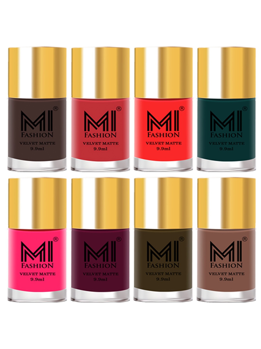 

MI FASHION Set of 8 Velvet Matte Long Lasting Vegan Nail Polish - 9.9 ml each, Orange