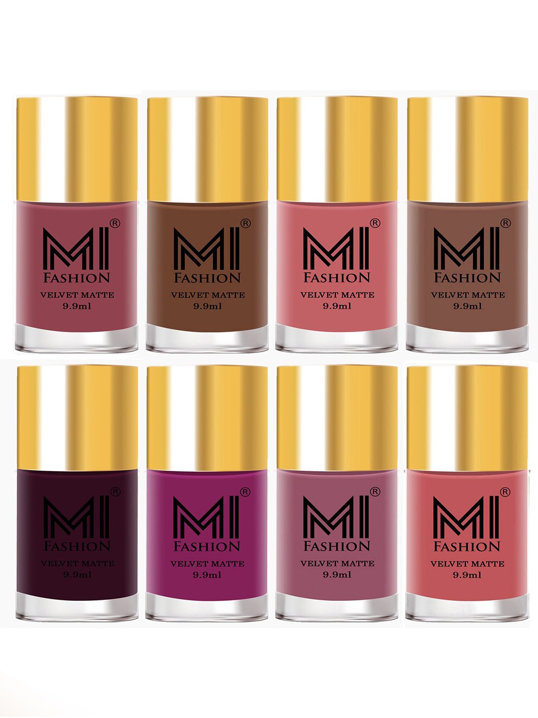 

MI FASHION Set of 8 Velvet Matte Long Lasting Nail Polish - 9.9 ml Each, Pink