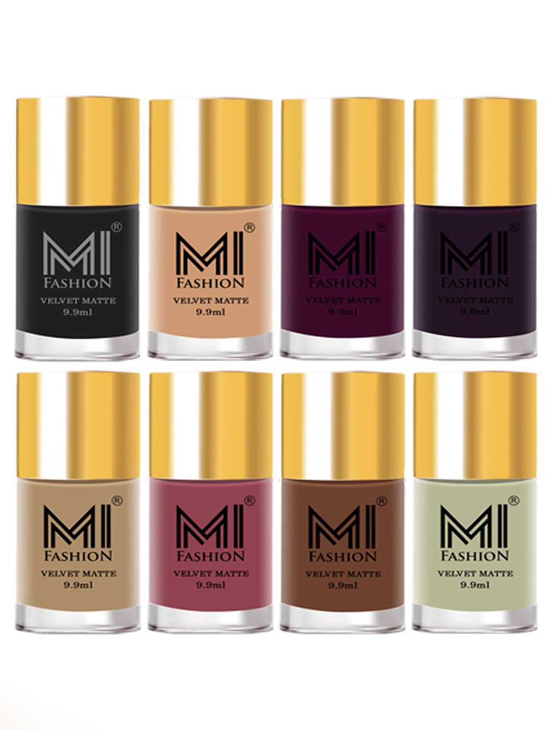 

MI FASHION Set of 8 Velvet Matte Long Lasting Nail Polish - 9.9 ml Each, Purple