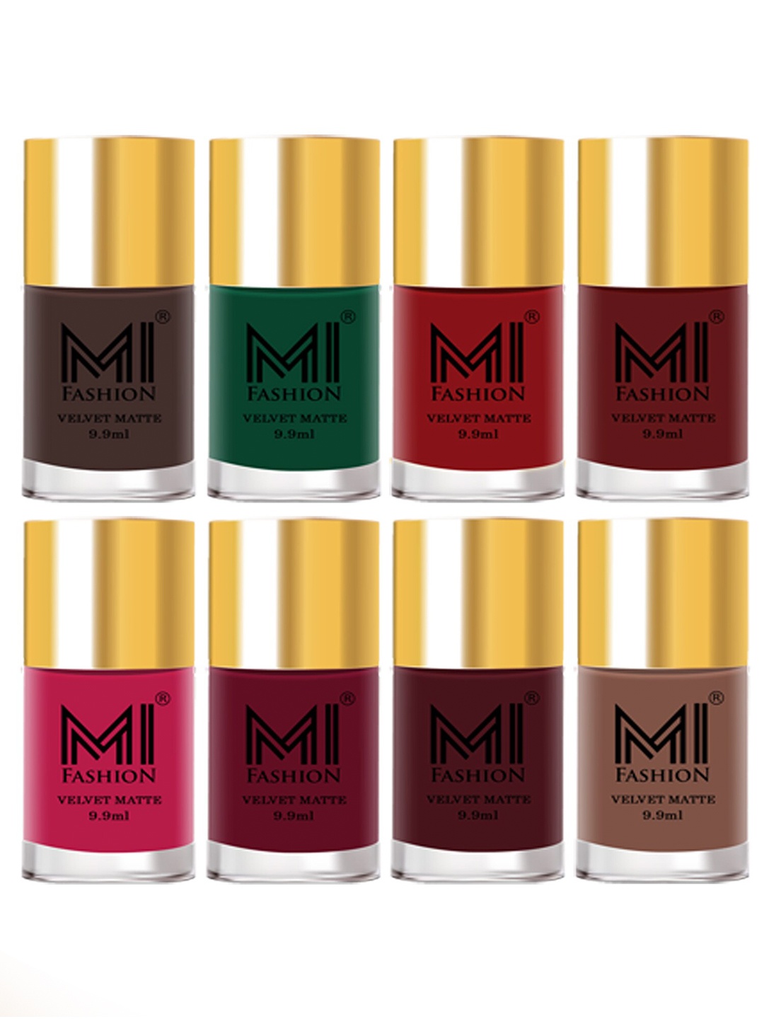 

MI FASHION Set of 8 Velvet Matte Long Lasting Nail Polish - 9.9 ml Each, Green