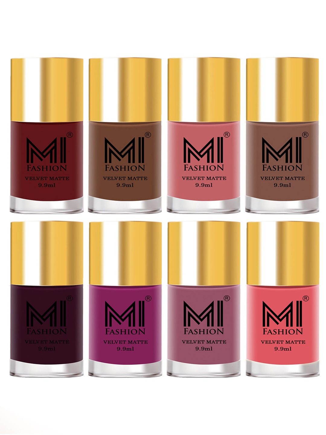 

MI FASHION Set of 8 Velvet Matte Long Lasting Nail Polish - 9.9 ml Each, Pink
