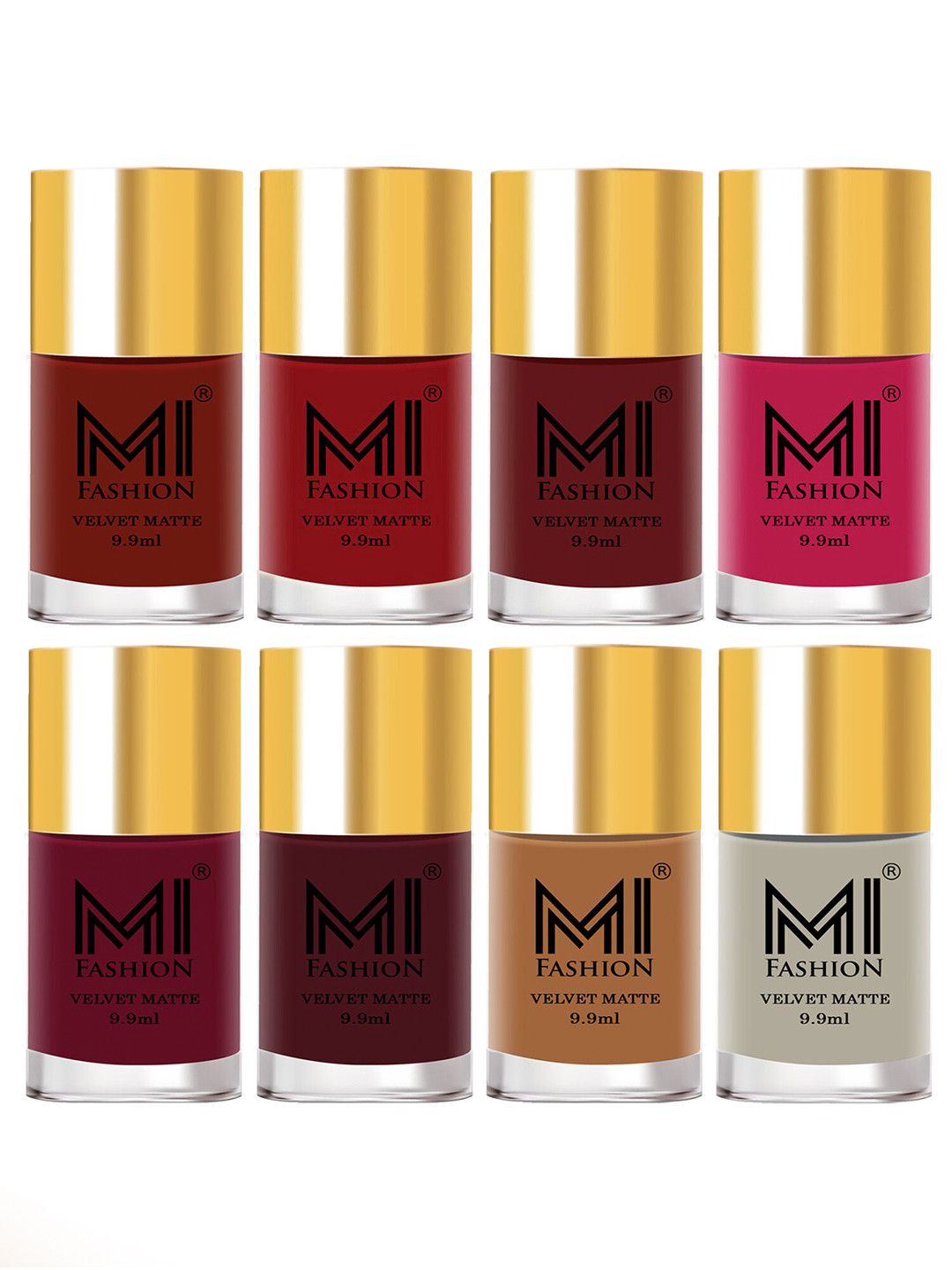 

MI FASHION Set of 8 Velvet Matte Long Lasting Nail Polish - 9.9 ml Each, Pink