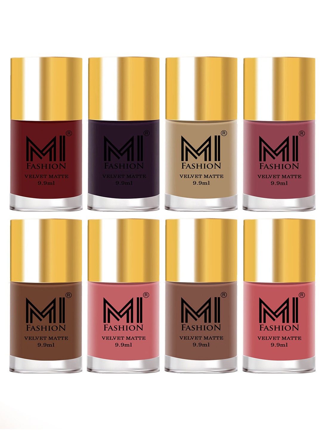 

MI FASHION Set of 8 Velvet Matte Long Lasting Nail Polish - 9.9 ml Each, Pink