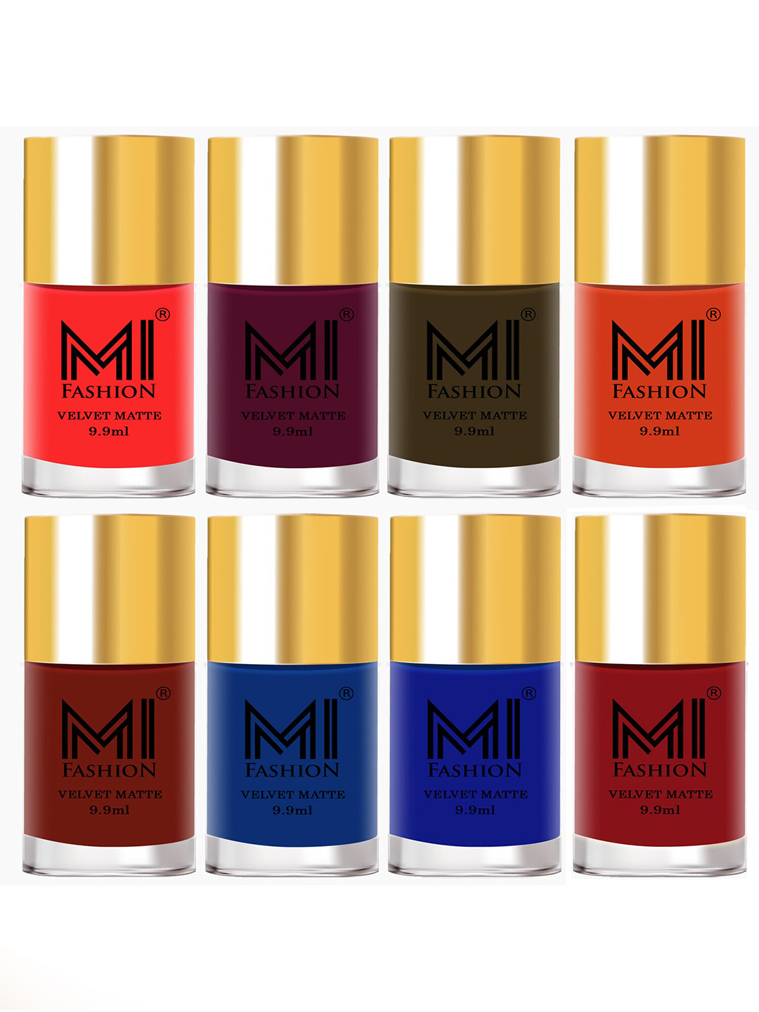 

MI FASHION Set of 8 Velvet Matte Long Lasting Nail Polish - 9.9 ml Each, Blue