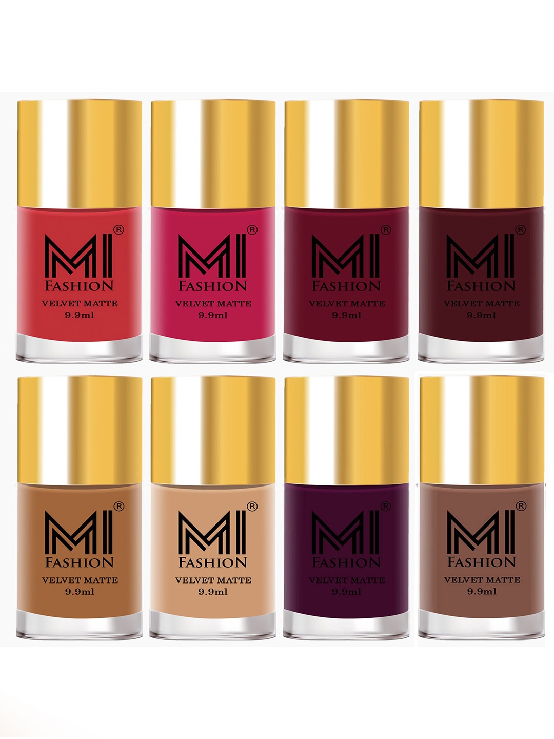 

MI FASHION Set of 8 Velvet Matte Long Lasting Nail Polish - 9.9 ml Each, Pink