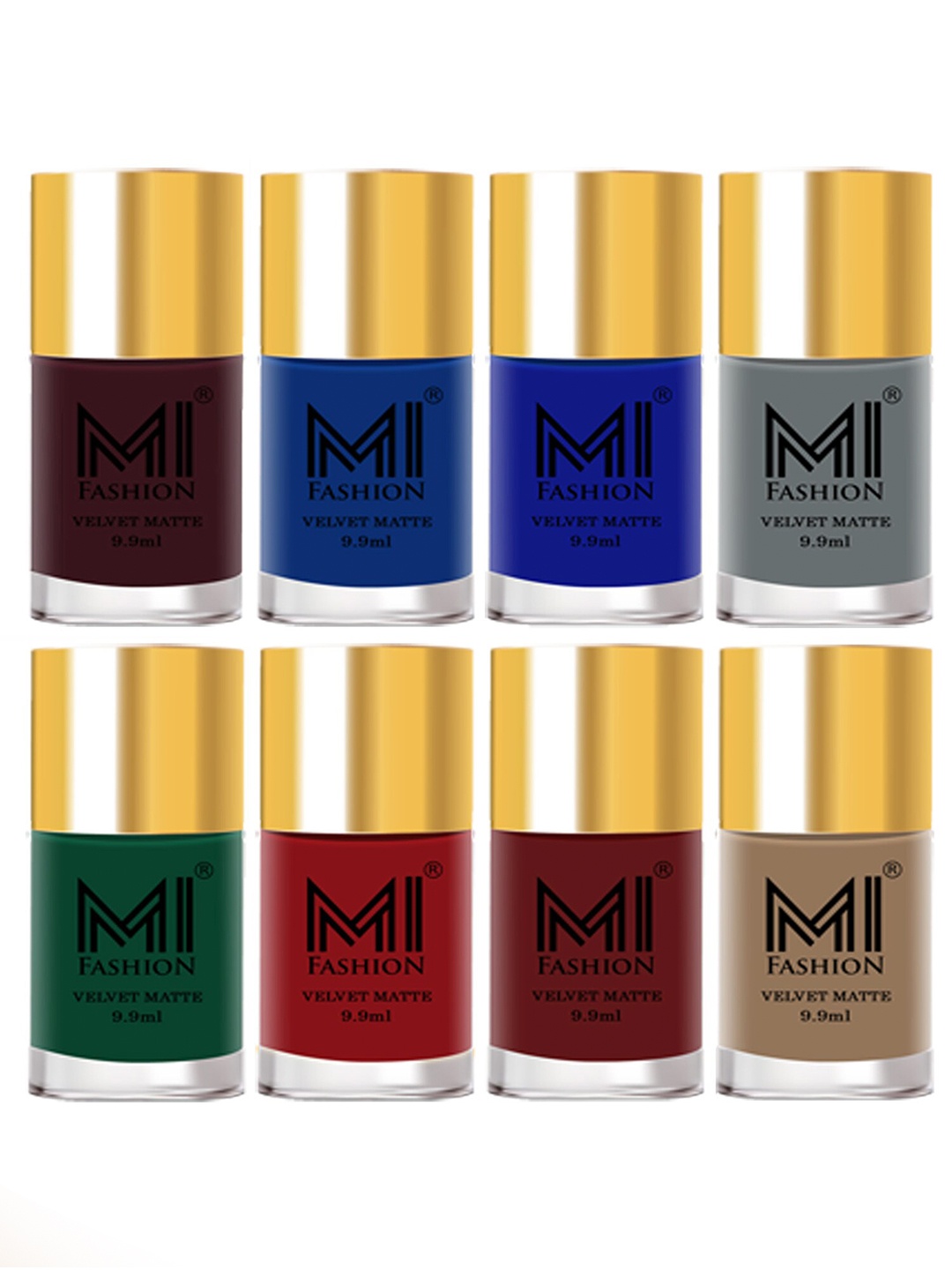 

MI FASHION Set of 8 Velvet Matte Long Lasting Nail Polish - 9.9 ml Each, Blue