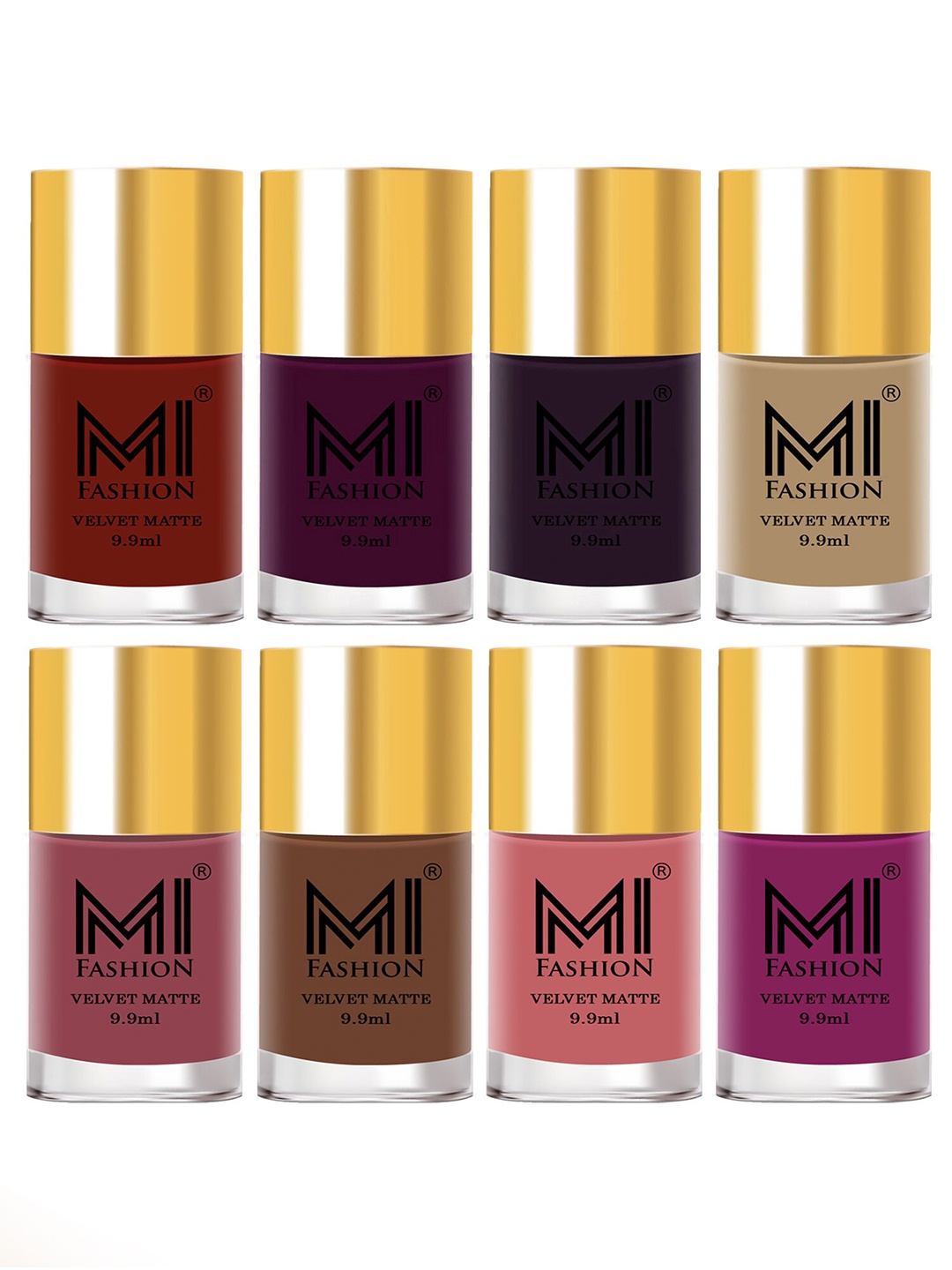 

MI FASHION Set of 8 Velvet Matte Long Lasting Nail Polish - 9.9 ml Each, Purple