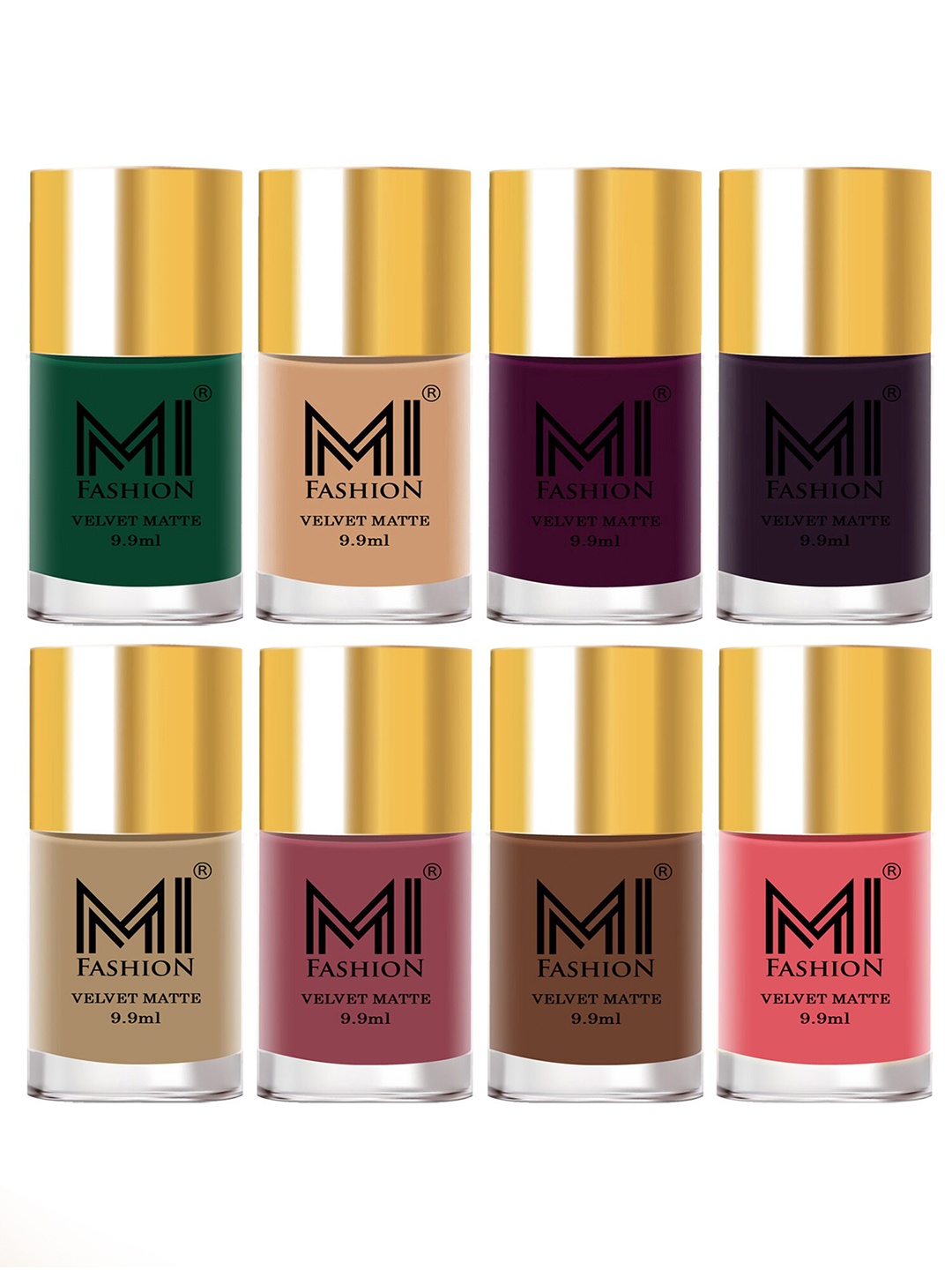 

MI FASHION Set of 8 Velvet Matte Long Lasting Nail Polish - 9.9 ml Each, Green