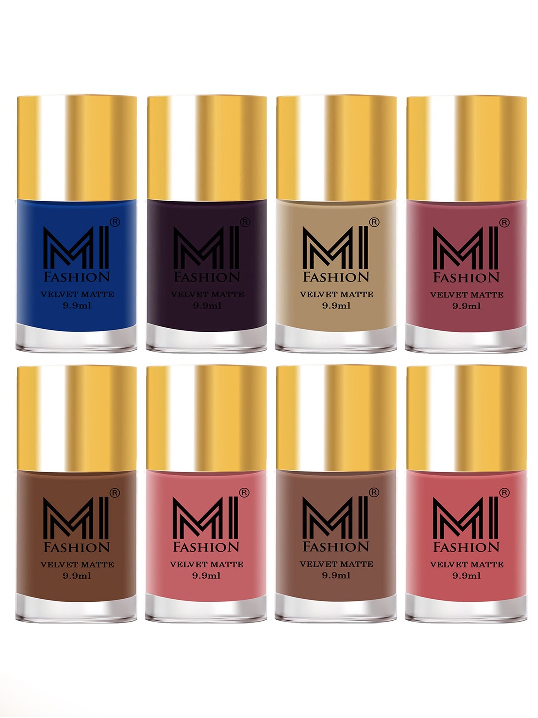 

MI FASHION Set of 8 Velvet Matte Long Lasting Nail Polish - 9.9 ml Each, Blue