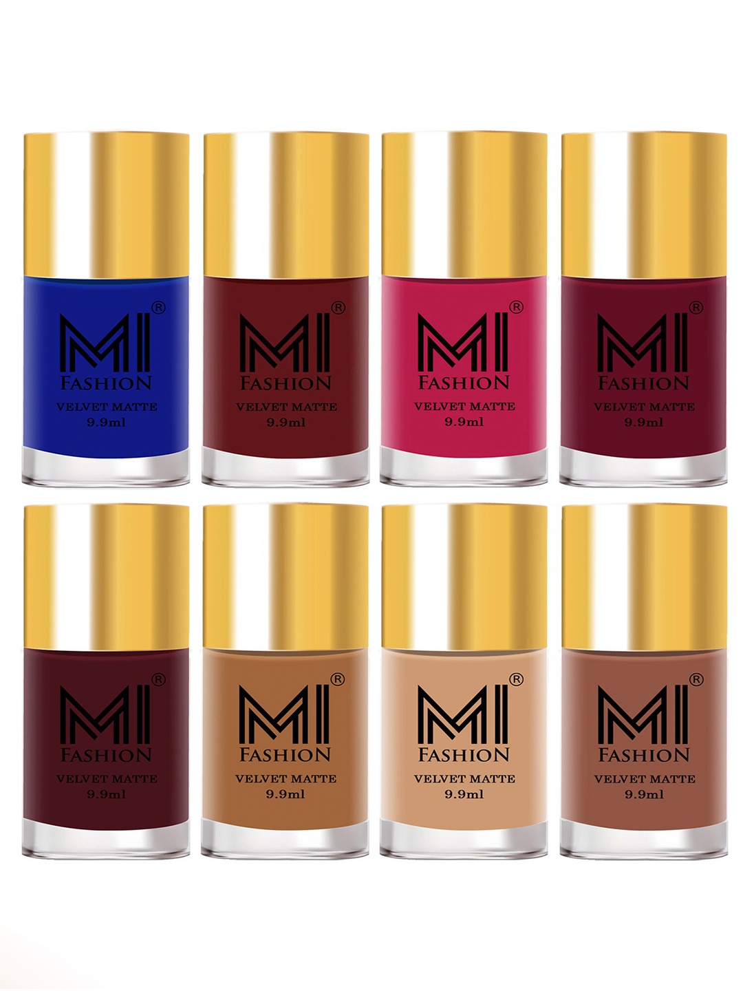 

MI FASHION Set of 8 Velvet Matte Long Lasting Nail Polish - 9.9 ml Each, Pink