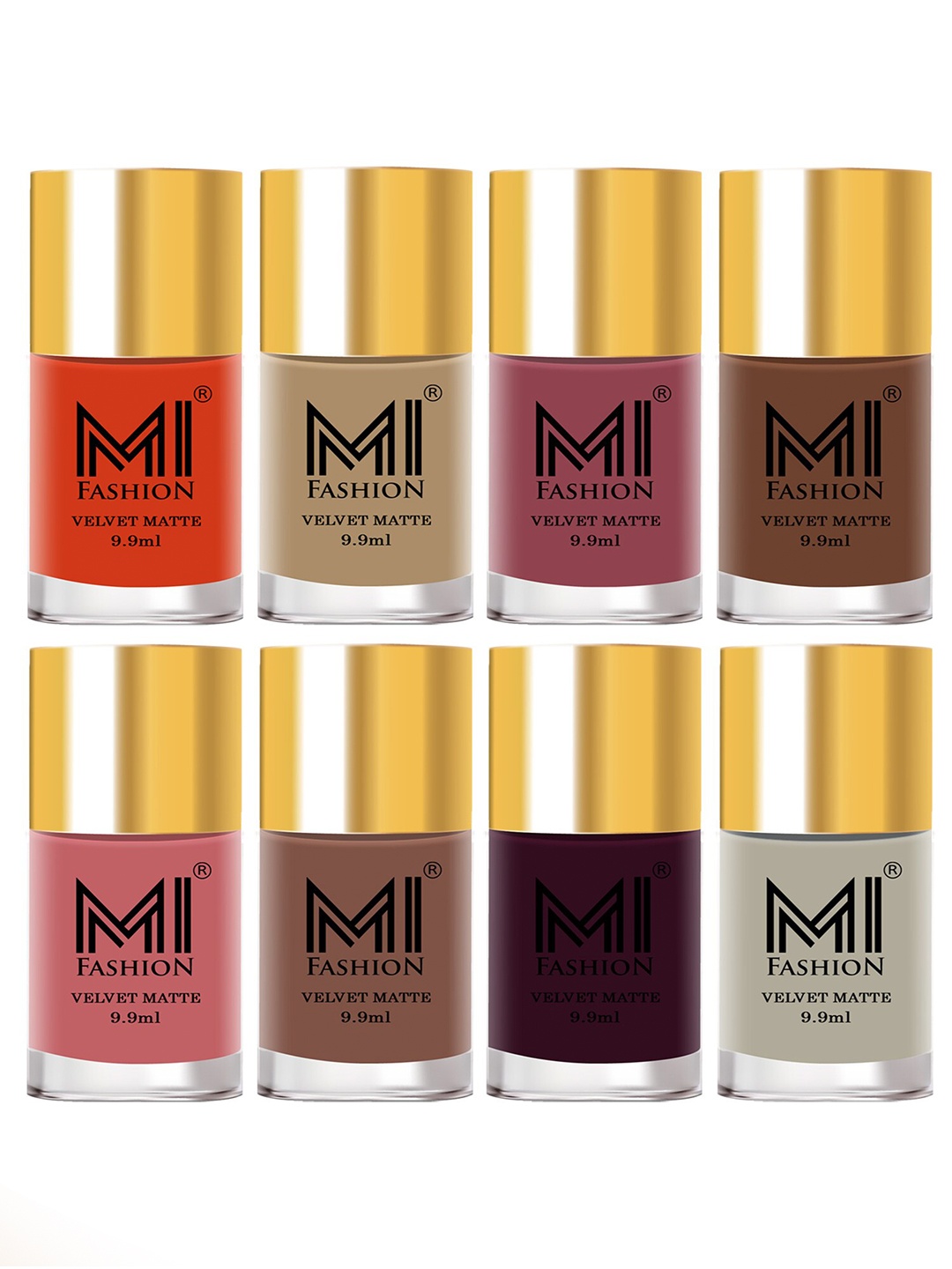 

MI FASHION Set of 8 Velvet Matte Long Lasting Nail Polish - 9.9 ml Each, Nude