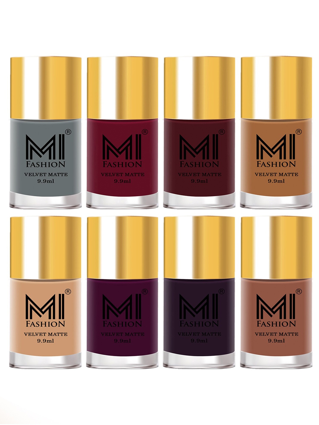 

MI FASHION Set of 8 Velvet Matte Long Lasting Nail Polish - 9.9 ml Each, Grey