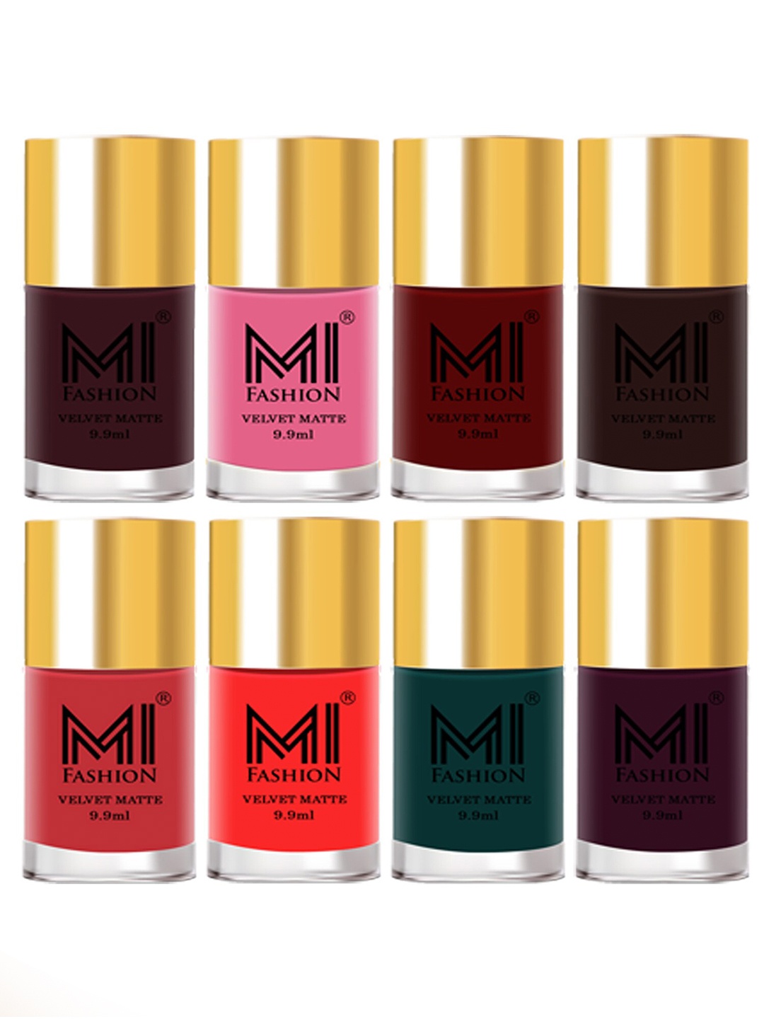 

MI FASHION Set of 8 Velvet Matte Long Lasting Vegan Nail Polish - 9.9 ml each, Multi