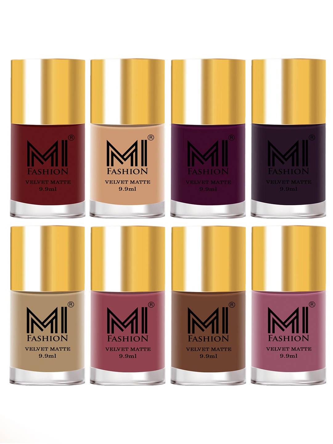 

MI FASHION Set of 8 Velvet Matte Long Lasting Vegan Nail Polish - 9.9 ml each, Multi