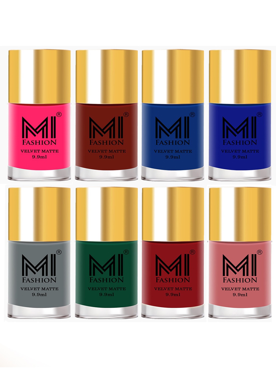 

MI FASHION Set of 8 Velvet Matte Long Lasting Vegan Nail Polish - 9.9 ml each, Multi