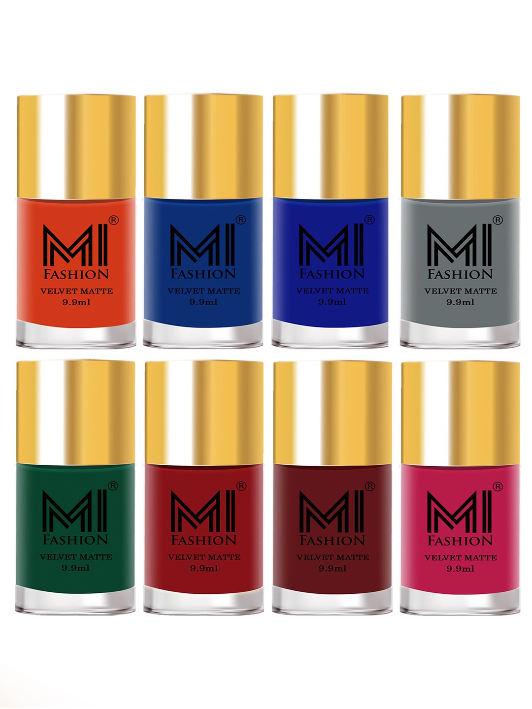 

MI FASHION Set of 8 Velvet Matte Long Lasting Vegan Nail Polish - 9.9 ml each, Multi