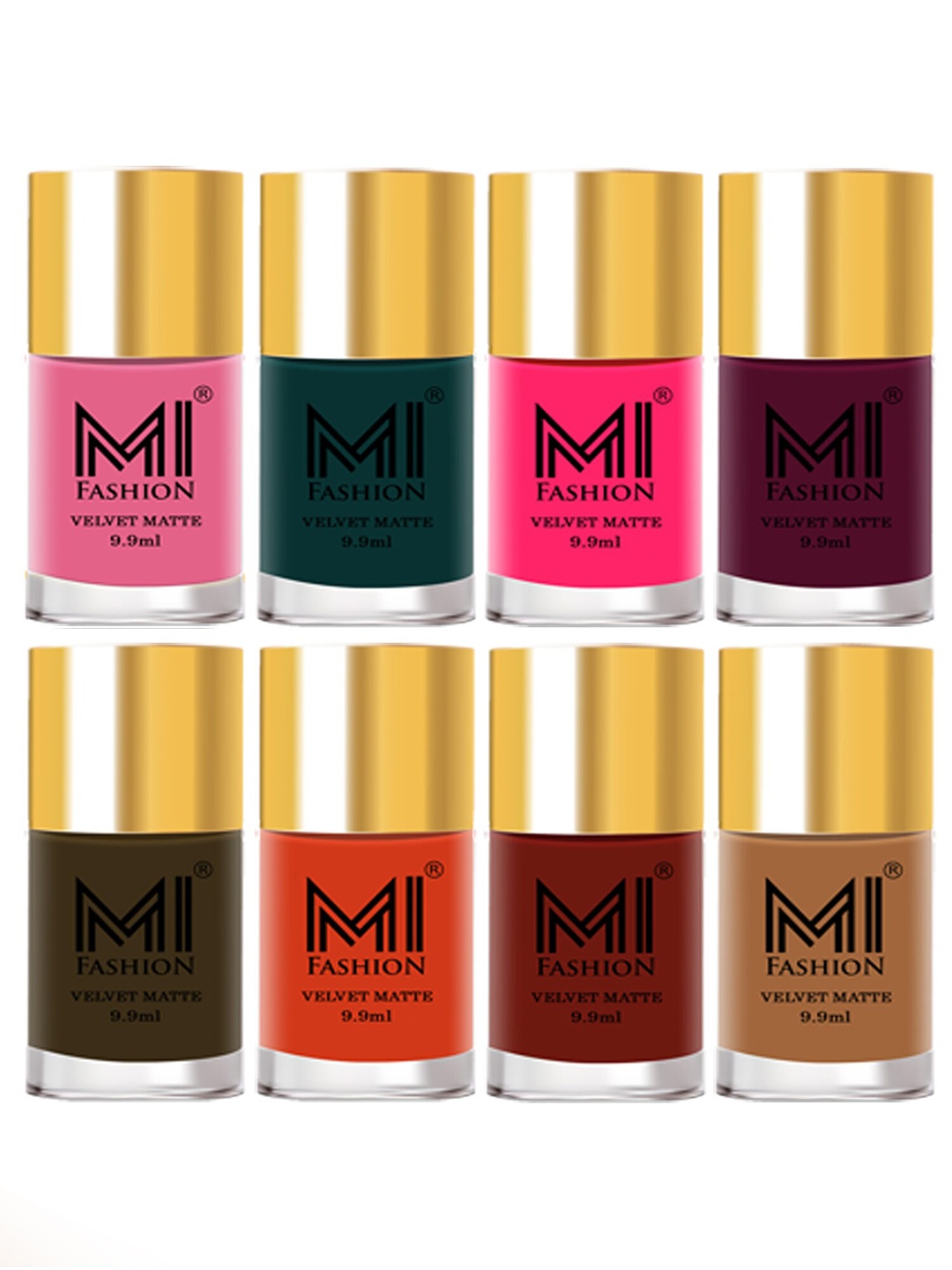 

MI FASHION Set of 8 Velvet Matte Long Lasting Vegan Nail Polish - 9.9 ml each, Multi