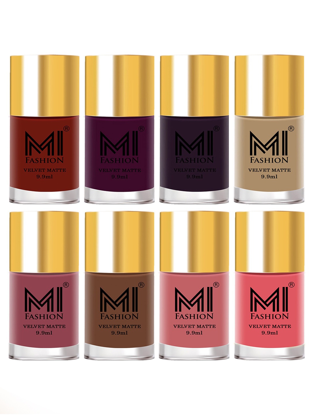 

MI FASHION Set of 8 Velvet Matte Long Lasting Vegan Nail Polish - 9.9 ml each, Multi