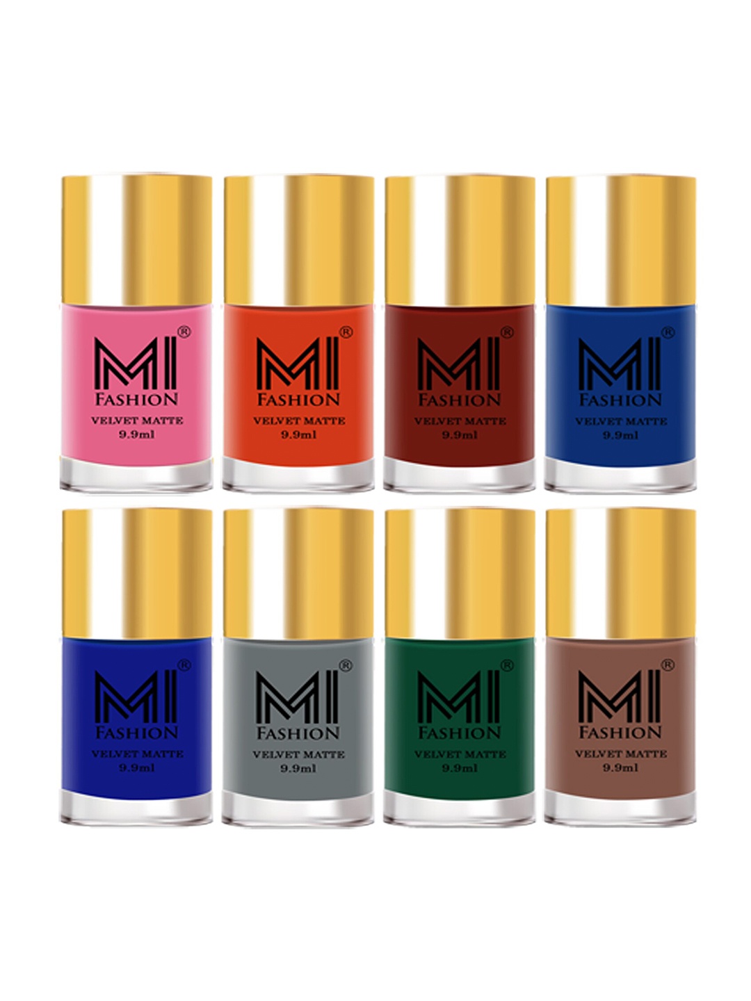 

MI FASHION Set of 8 Velvet Matte Long Lasting Vegan Nail Polish - 9.9 ml each, Multi