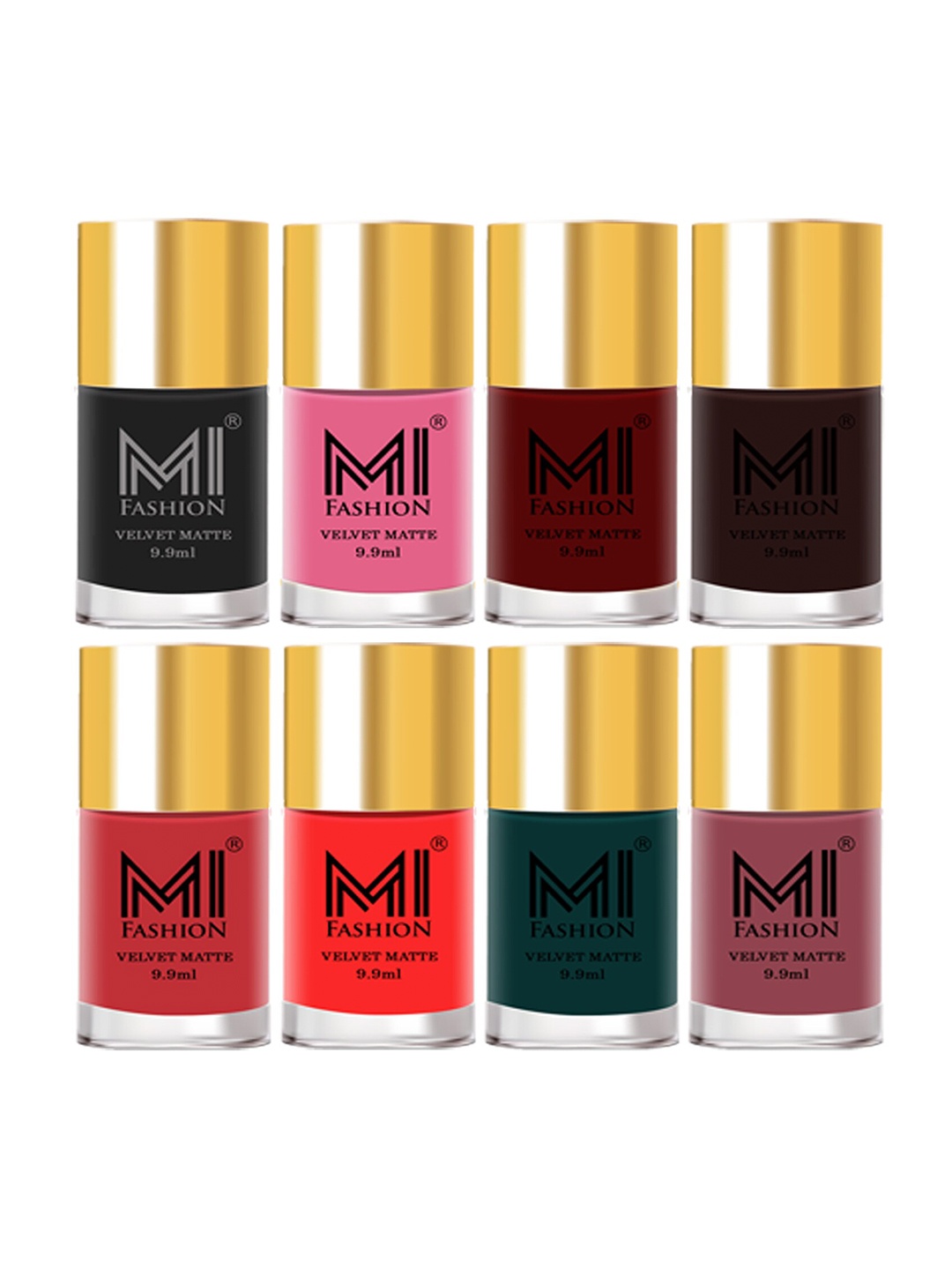 

MI FASHION Set of 8 Velvet Matte Long Lasting Vegan Nail Polish - 9.9 ml each, Multi