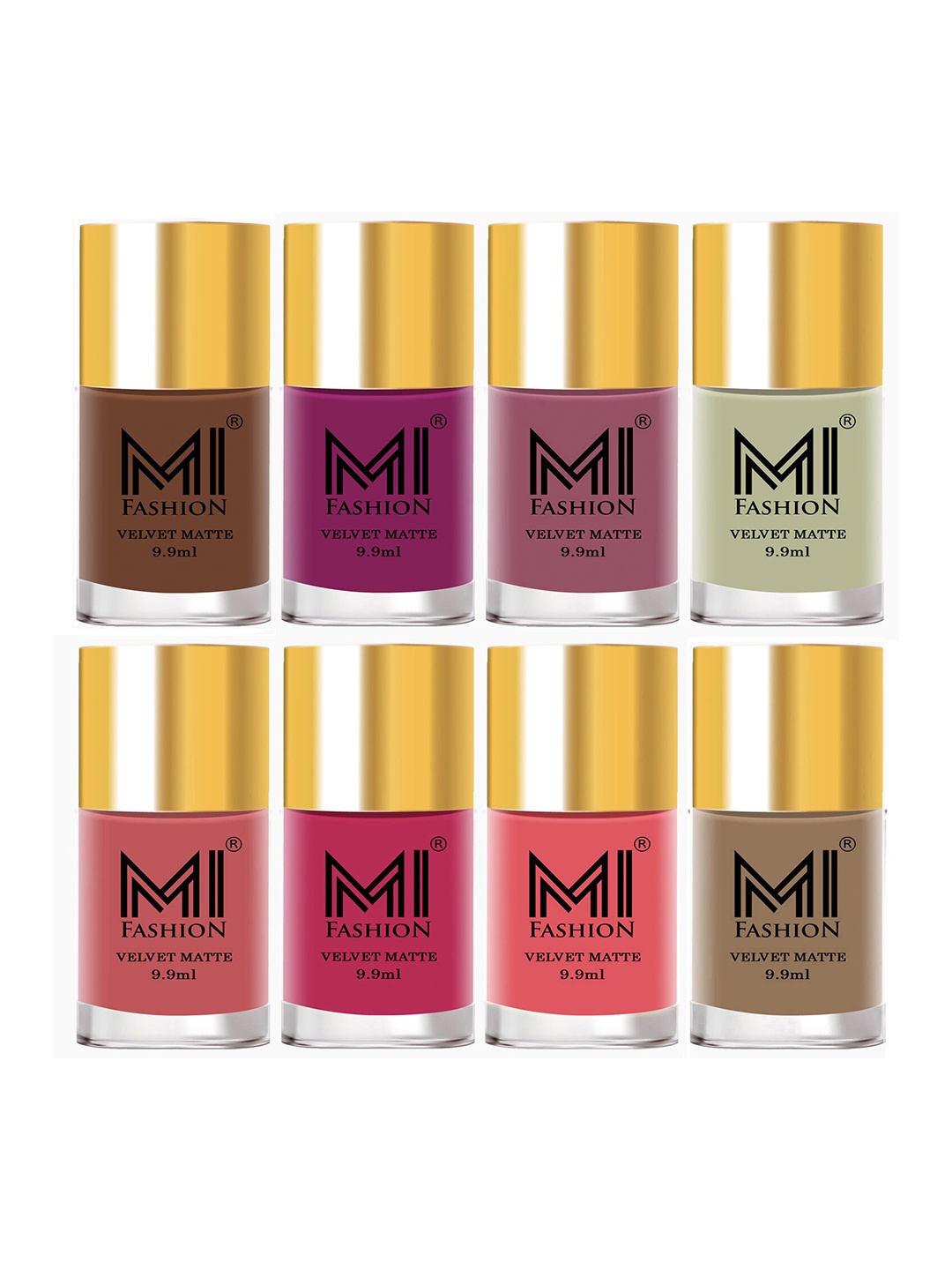 

MI FASHION Set of 8 Velvet Matte Long Lasting Vegan Nail Polish - 9.9 ml each, Multi