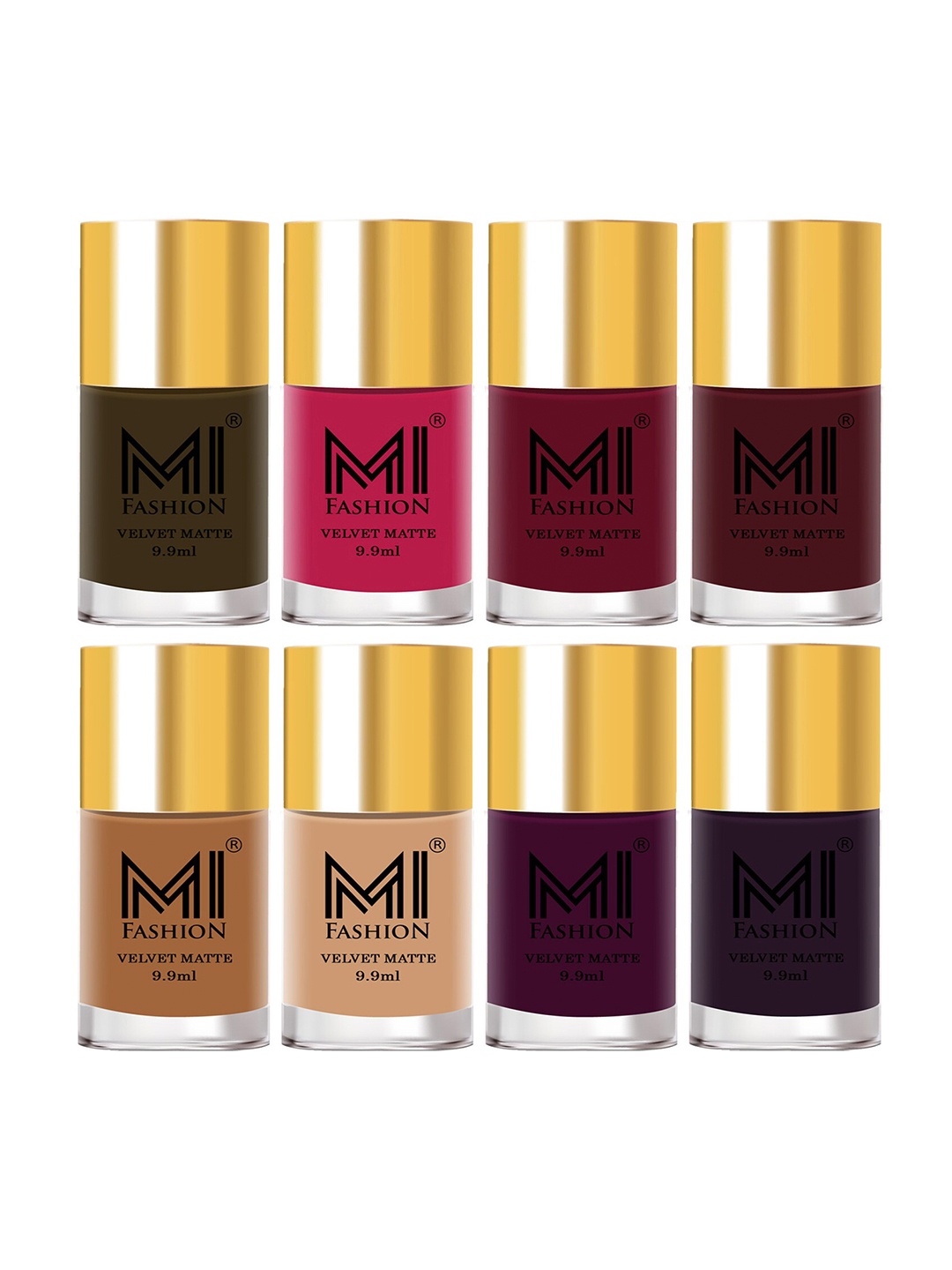 

MI FASHION Set Of 8 Velvet Matte Long Lasting Nail Polish - 9.9ml Each, Multi