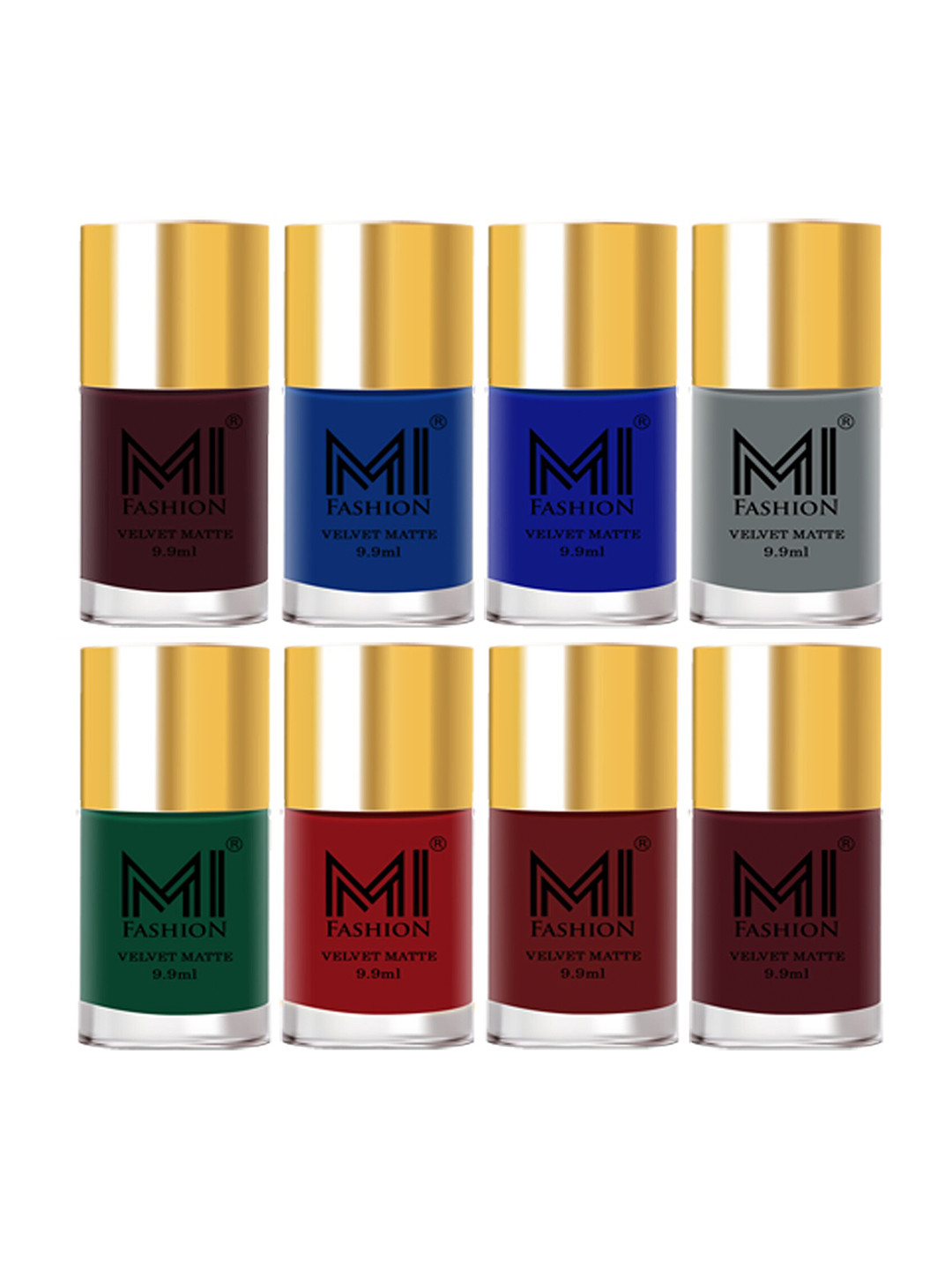 

MI FASHION Set Of 8 Velvet Matte Long Lasting Nail Polish - 9.9ml Each, Multi