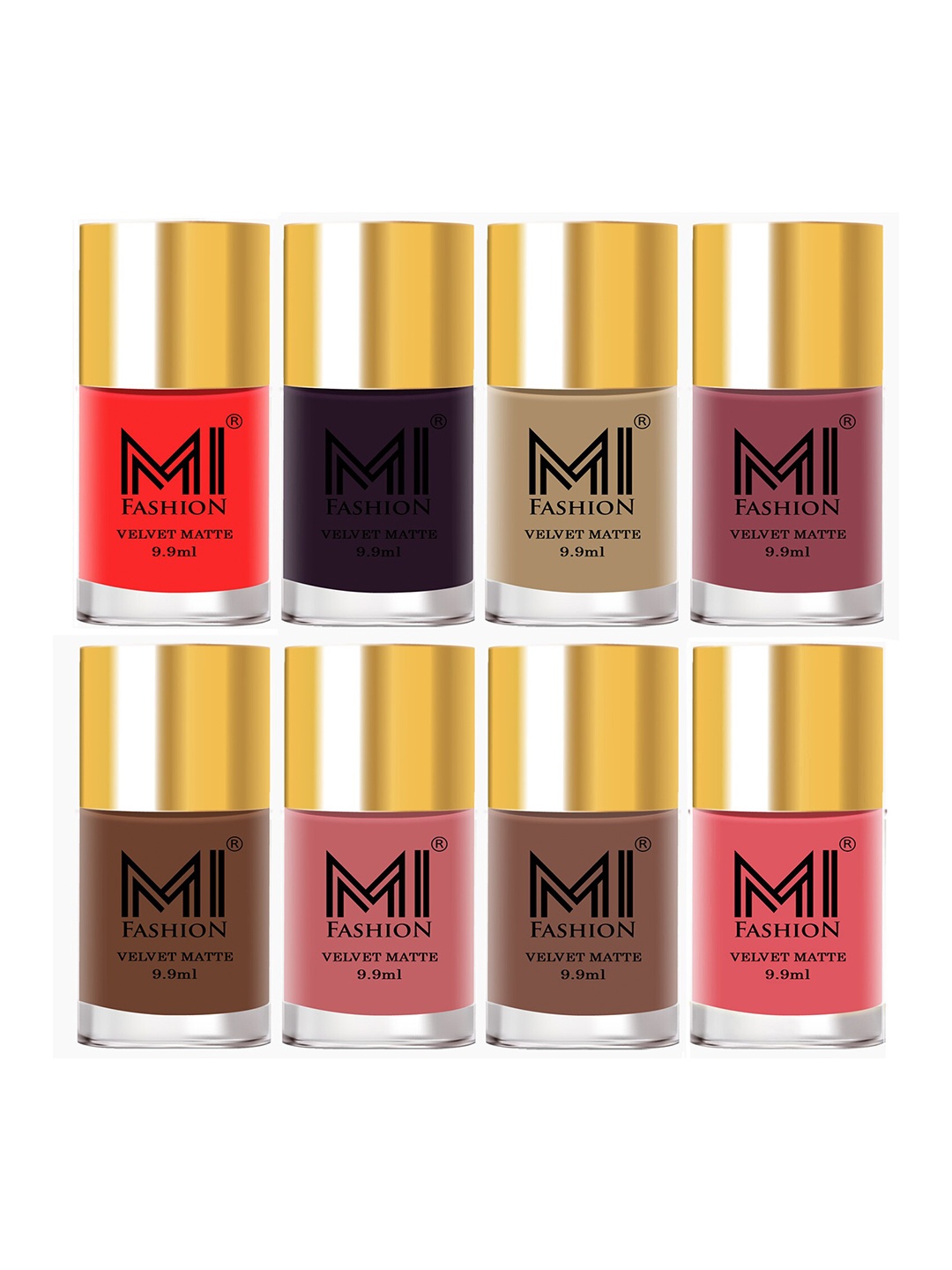 

MI FASHION Set Of 8 Velvet Matte Long Lasting Nail Polish - 9.9ml Each, Multi