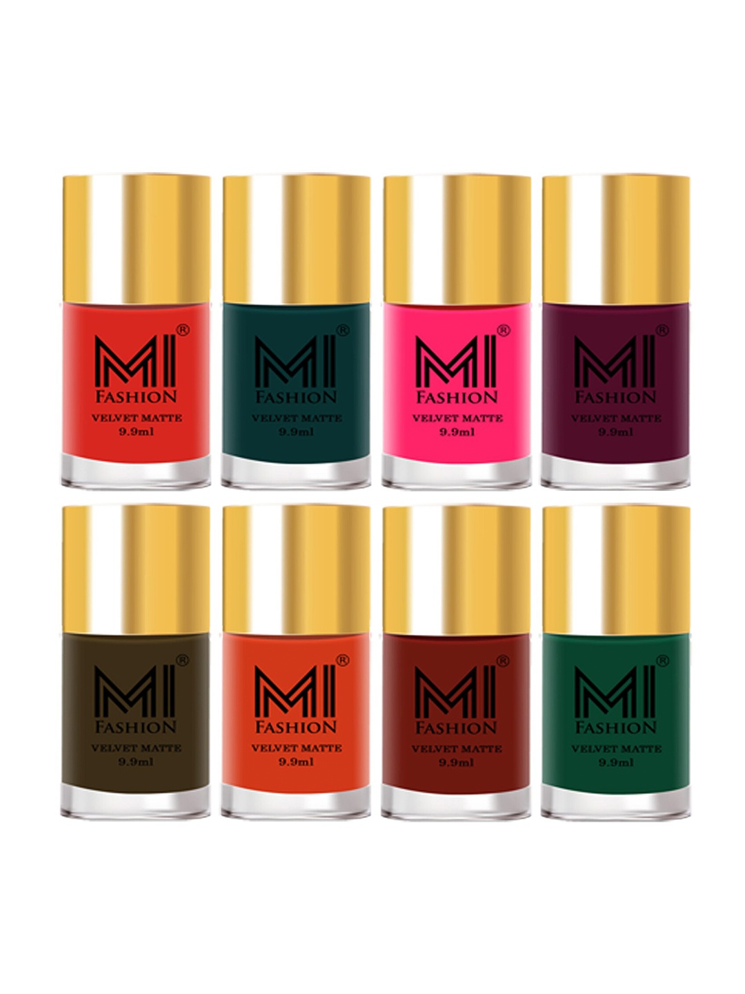 

MI FASHION Set Of 8 Velvet Matte Long Lasting Nail Polish - 9.9ml Each, Multi