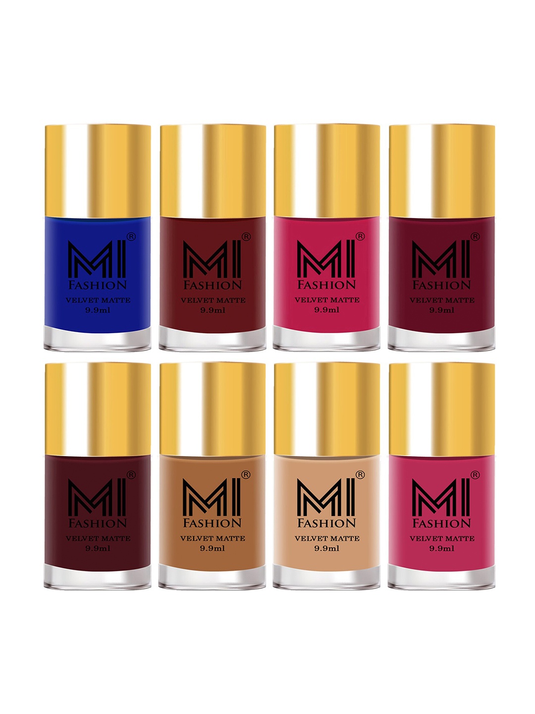 

MI FASHION Set Of 8 Velvet Matte Long Lasting Nail Polish - 9.9ml Each, Multi