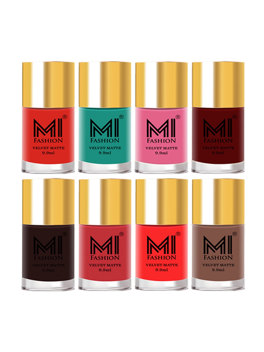 

MI FASHION Set Of 8 Velvet Matte Long Lasting Nail Polish - 9.9ml Each, Peach