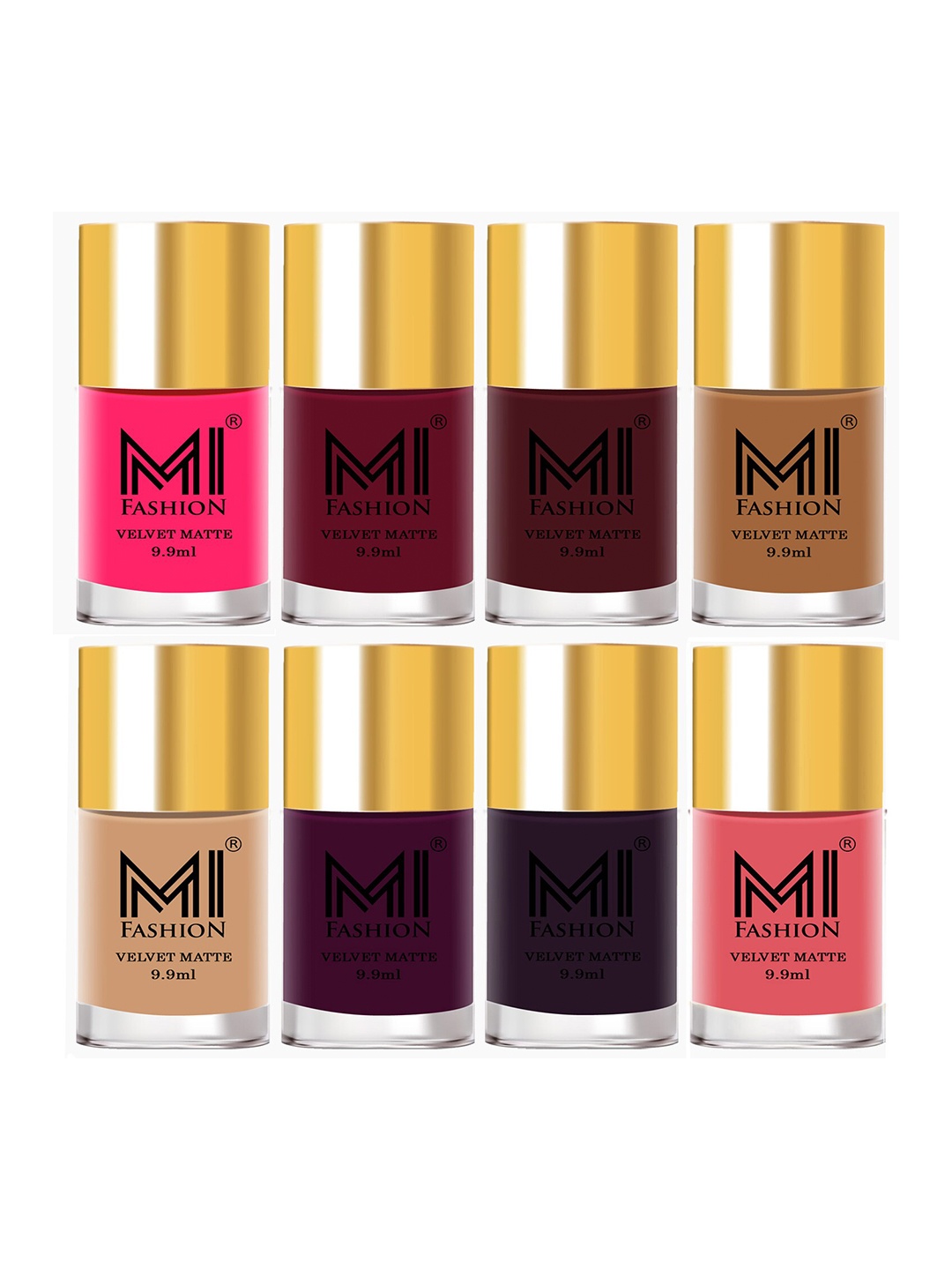 

MI FASHION Set Of 8 Velvet Matte Long Lasting Nail Polish - 9.9ml Each, Multi