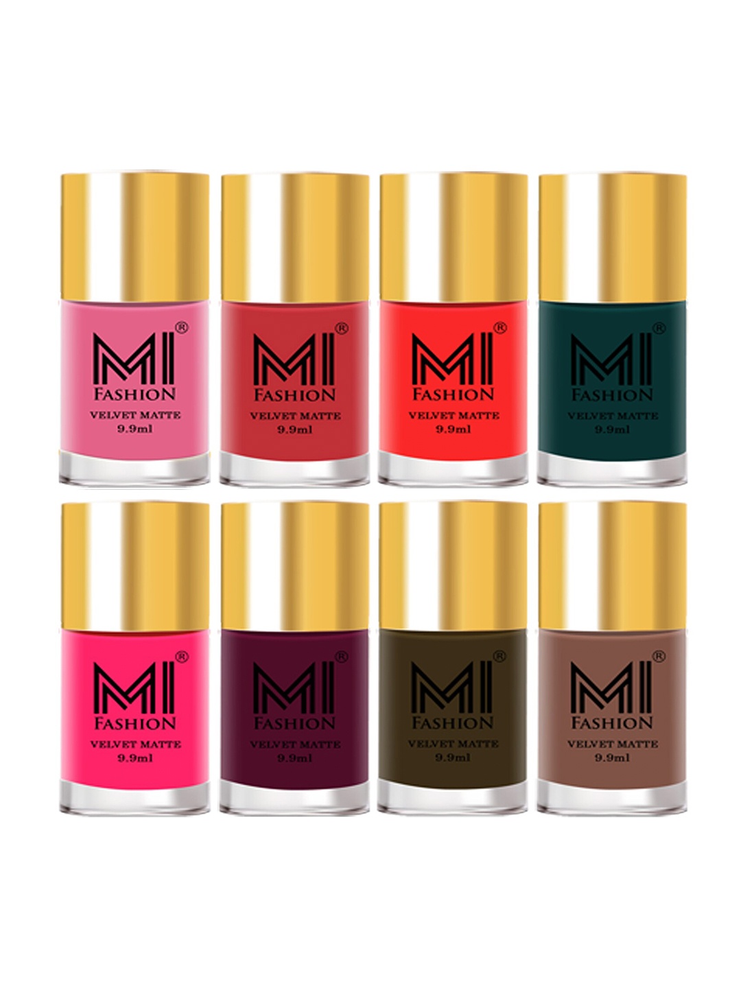 

MI FASHION Set Of 8 Velvet Matte Long Lasting Nail Polish - 9.9ml Each, Multi