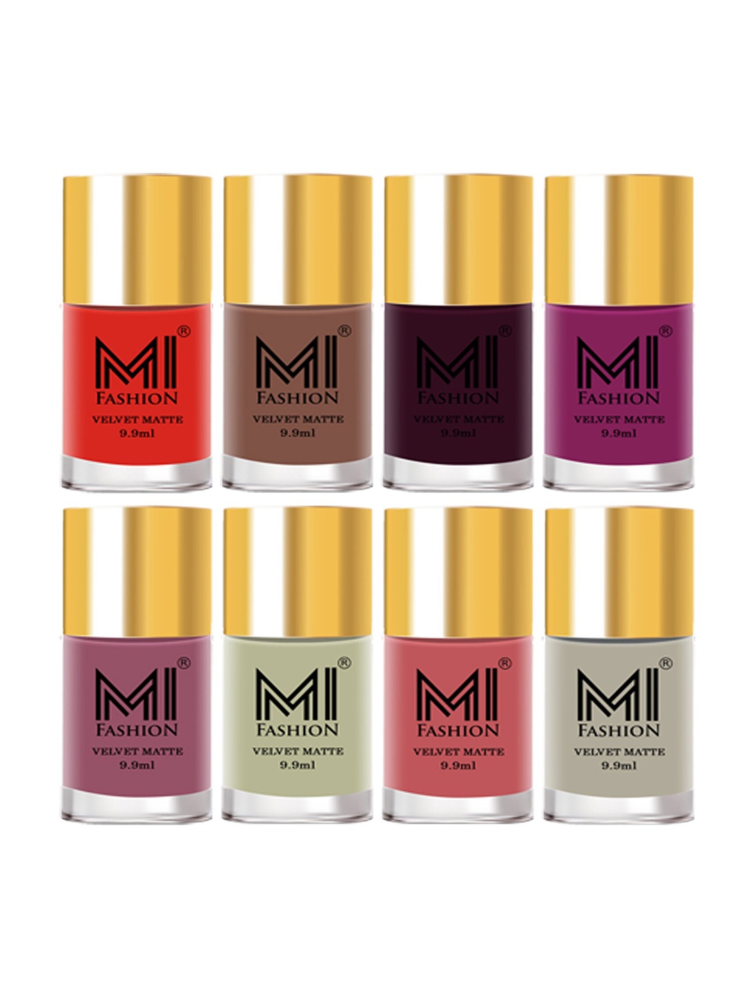 

MI FASHION Set Of 8 Velvet Matte Long Lasting Nail Polish - 9.9ml Each, Multi