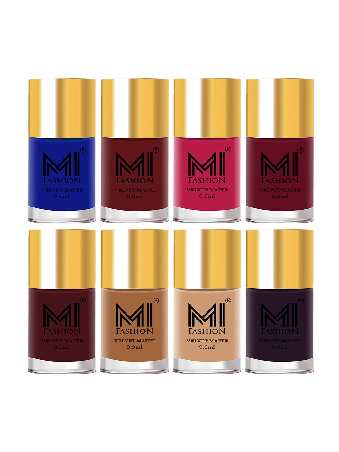 

MI FASHION Set Of 8 Velvet Matte Long Lasting Nail Polish - 9.9ml Each, Multi