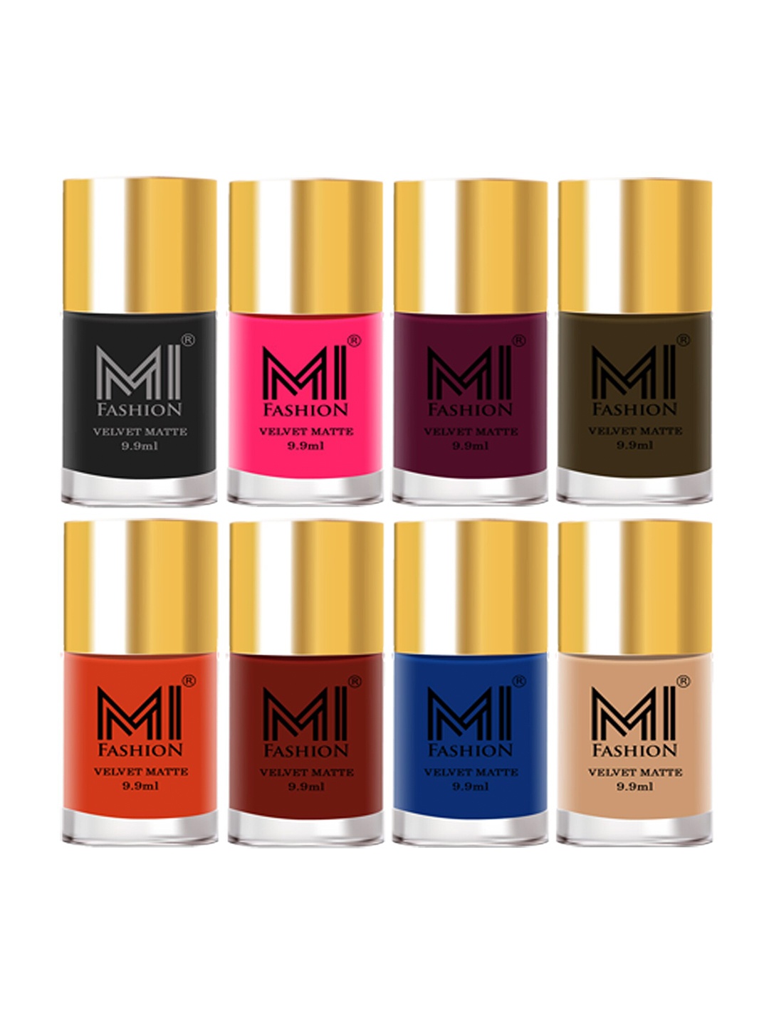 

MI FASHION Set Of 8 Velvet Matte Long Lasting Nail Polish - 9.9ml Each, Multi