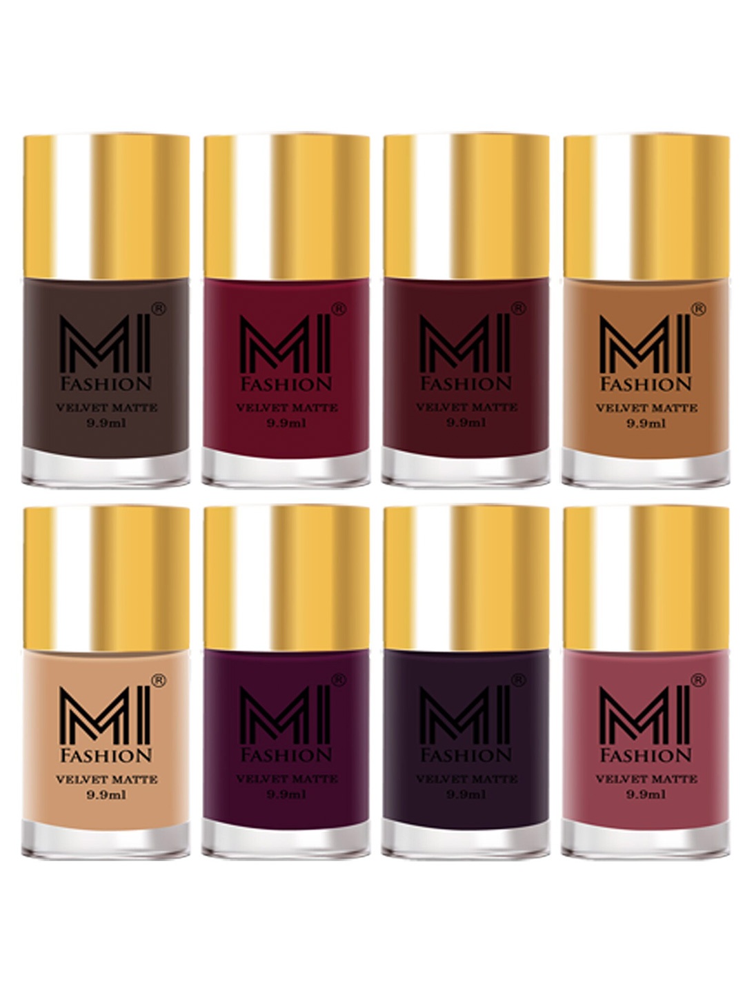 

MI FASHION Set of 8 Velvet Matte Long Lasting Vegan Nail Polish - 9.9 ml each, Nude